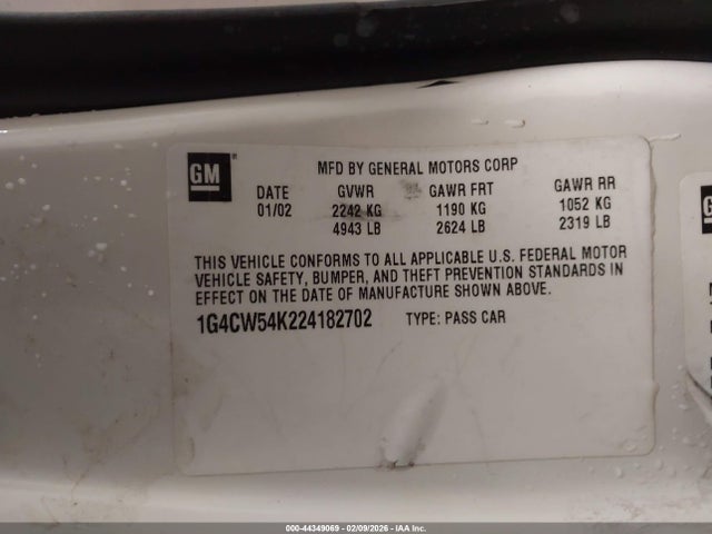 Продажа на аукционе авто 2002 Buick Park Avenue, vin: 1G4CW54K224182702, номер лота: 44349069