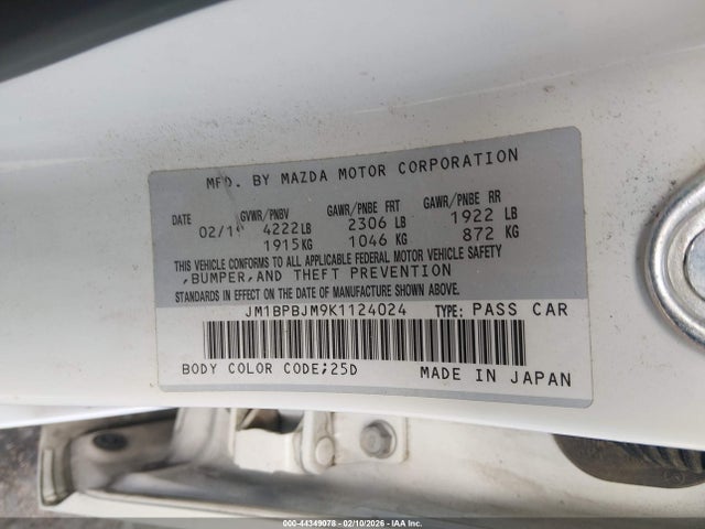 44349078 :رقم المزاد ، JM1BPBJM9K1124024 vin ، 2019 Mazda Mazda3 مزاد بيع