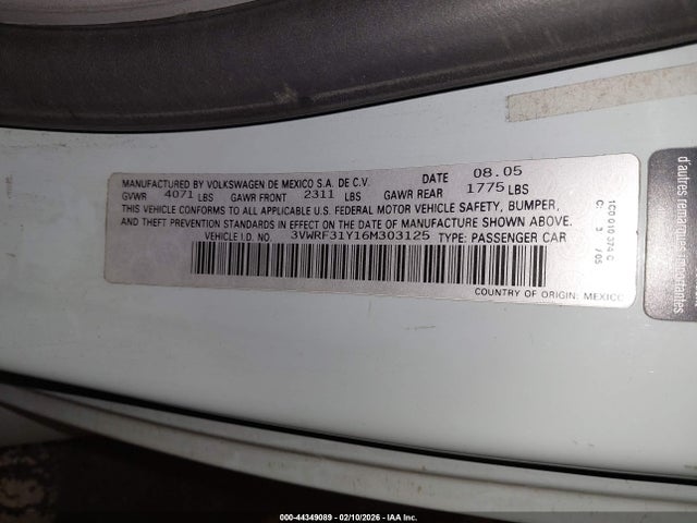 Aukcja sprzedaży 2006 Volkswagen New Beetle 2.5, vin: 3VWRF31Y16M303125, numer aukcji: 44349089