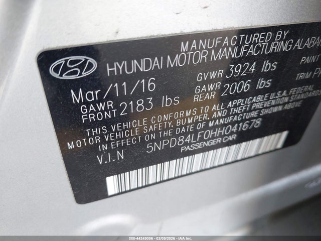 5NPD84LF0HH041678 Hyundai ELANTRA SE