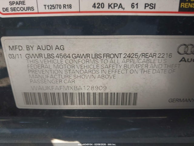 2011 AUDI A3 WAUKFAFMXBA128909 Photo 8