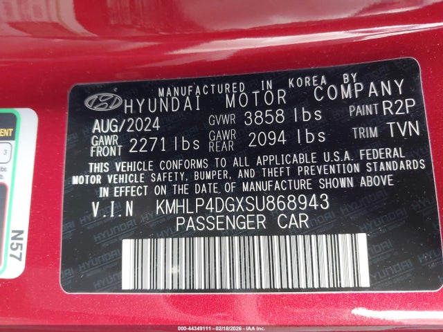 Aukcja sprzedaży 2025 Hyundai Elantra Limited, vin: KMHLP4DGXSU868943, numer aukcji: 44349111