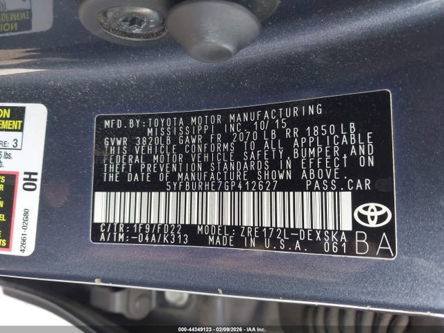 5YFBURHE7GP412627 Toyota Corolla S Plus