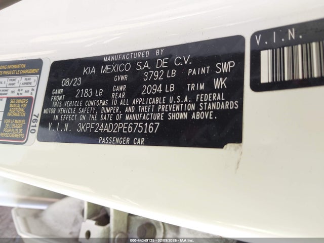 3KPF24AD2PE675167 KIA Forte Lxs