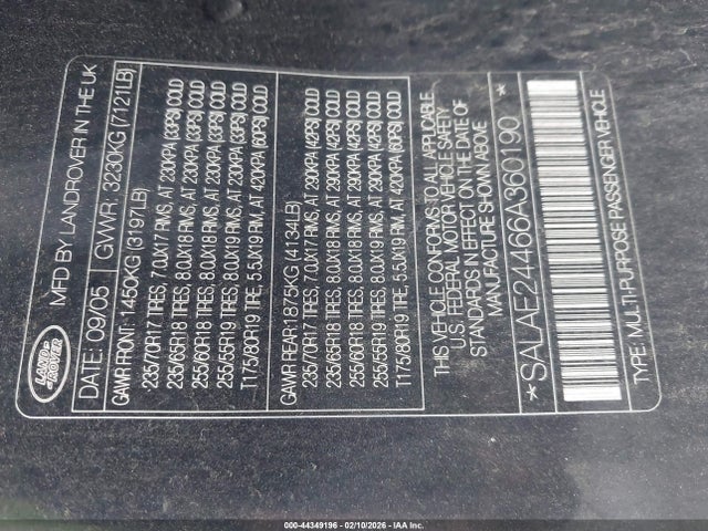 2006 LAND ROVER LR3 SALAE24466A360190 Photo 8