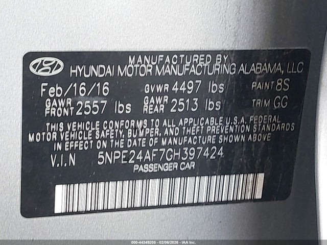 Hyundai Sonata 2016 5NPE24AF7GH397424 Image 9