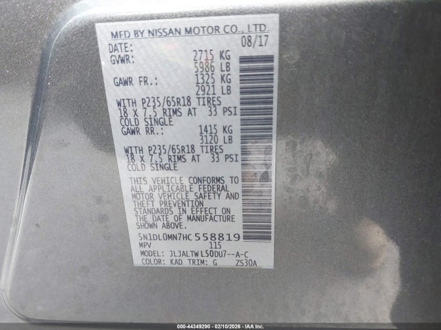 Продаж на аукціоні авто 2017 Infiniti Qx60, vin: 5N1DL0MN7HC558819, номер лоту: 44349290