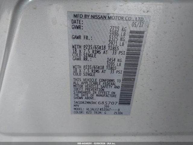 5N1DR2MN3HC685707 Nissan Pathfinder Sv