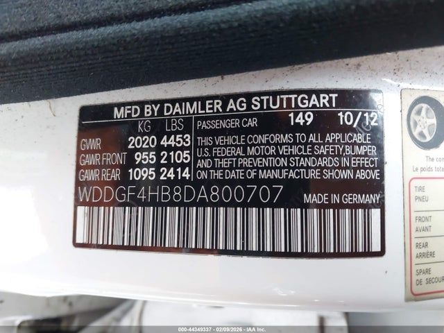 44349337 :رقم المزاد ، WDDGF4HB8DA800707 vin ، 2013 Mercedes-benz C 250 Sport مزاد بيع