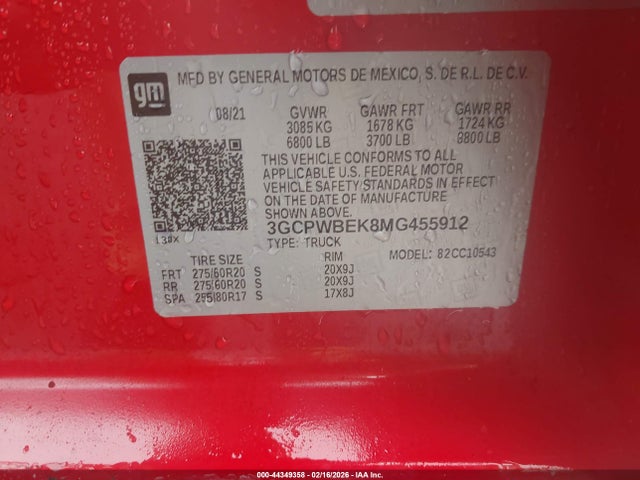 2021 CHEVROLET SILVERADO 1500 3GCPWBEK8MG455912 Photo 8