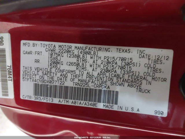 2013 TOYOTA TACOMA 5TFTX4CN9DX027122 Photo 8