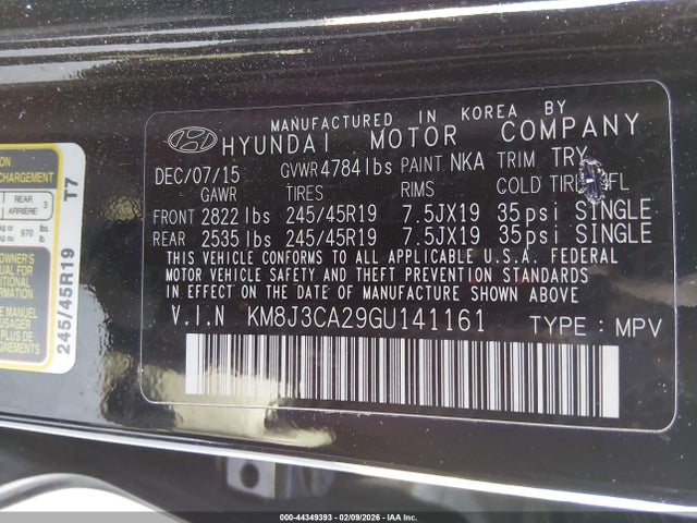 KM8J3CA29GU141161 Hyundai Tucson Limited