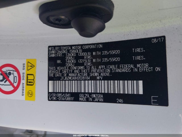 44349438 :رقم المزاد ، JTJBZMCAXH2028184 vin ، 2017 Lexus Rx 350 مزاد بيع