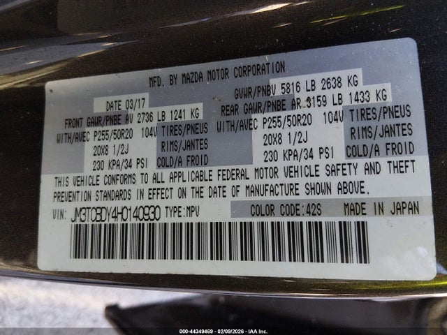 2017 MAZDA CX-9 JM3TCBDY4H0140930 Photo 8