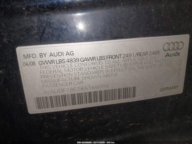 2008 AUDI A4 WAUDF78E28A166046 Photo 8