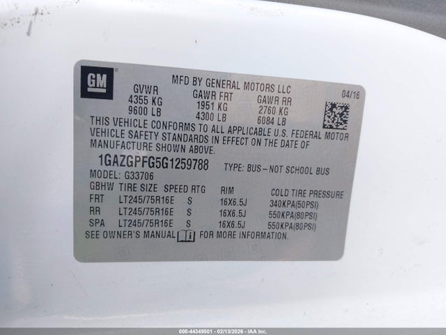1GAZGPFG5G1259788 Chevrolet Express 3500 Lt