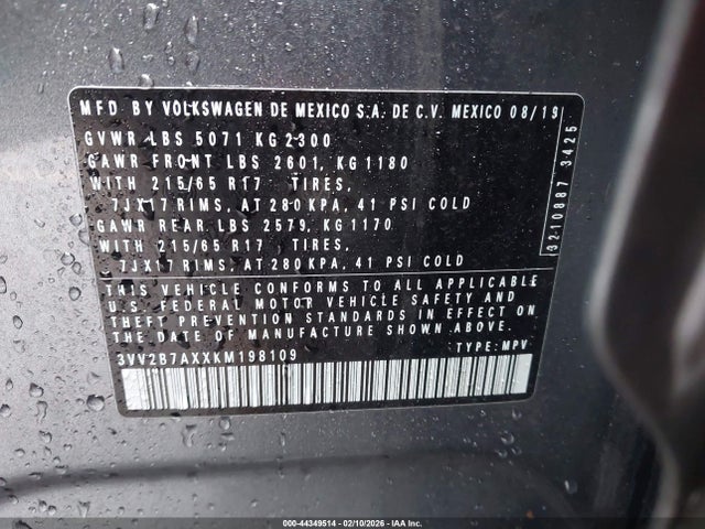 3VV2B7AXXKM198109 Volkswagen Tiguan 2.0t Se/2.0t Sel/2.0t Sel R-line/2.0t Sel R-line Black