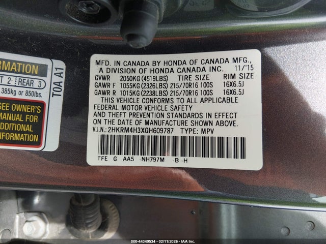 Honda CR-V LX 2016 2HKRM4H3XGH609787 Image 9