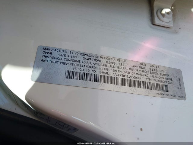 Продаж на аукціоні авто 2011 Volkswagen Jetta 2.0l Tdi, vin: 3VWLL7AJ7BM126308, номер лоту: 44349551