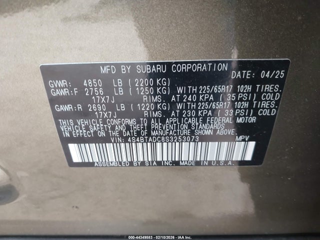 Subaru Outback Premium 2025 4S4BTADC8S3253073 Image 9