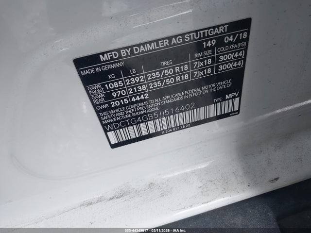Продаж на аукціоні авто 2018 Mercedes-benz Gla 250 4matic, vin: WDCTG4GB5JJ516402, номер лоту: 44349617
