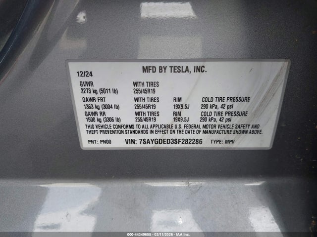 7SAYGDED3SF282286 Tesla Model Y Long Range Dual Motor Rear-wheel Drive