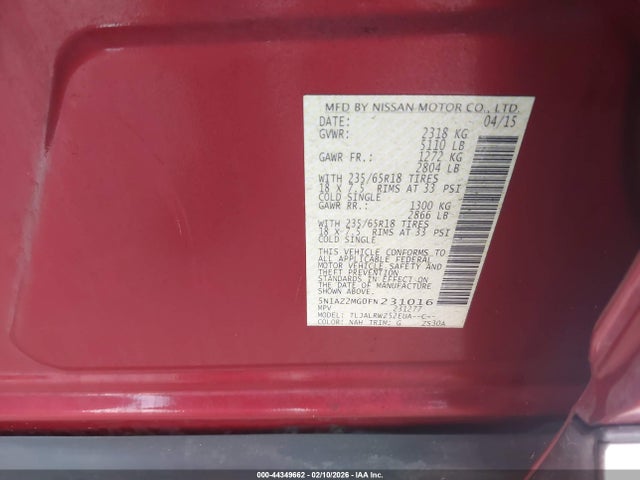 5N1AZ2MG0FN231016 Nissan MURANO SL
