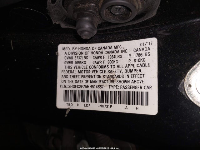 Honda CIVIC EX 2017 2HGFC2F75HH514887 Image 9