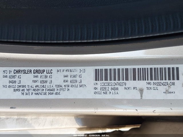 Продажа на аукционе авто 2013 Chrysler 200 Limited, vin: 1C3CCBCG1DN702270, номер лота: 44349707