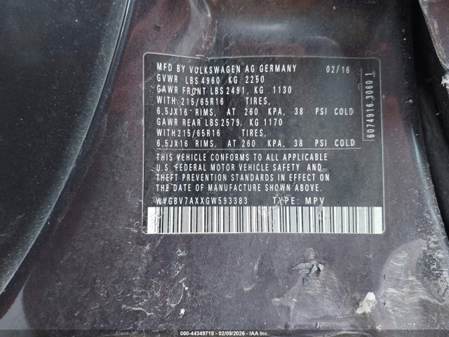 2016 VOLKSWAGEN TIGUAN WVGBV7AXXGW593383 Photo 8