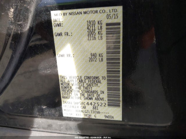 Nissan Altima 2.5 S 2015 1N4AL3AP5FC442522 Image 9
