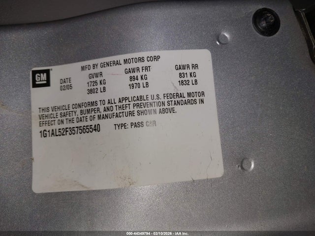 2005 CHEVROLET COBALT 1G1AL52F357565540 Photo 8