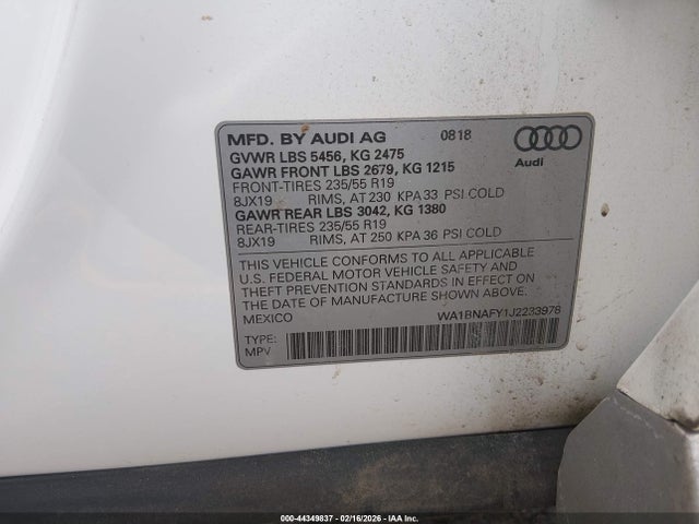 Aukcja sprzedaży 2018 Audi Q5, vin: WA1BNAFY1J2233978, numer aukcji: 44349837