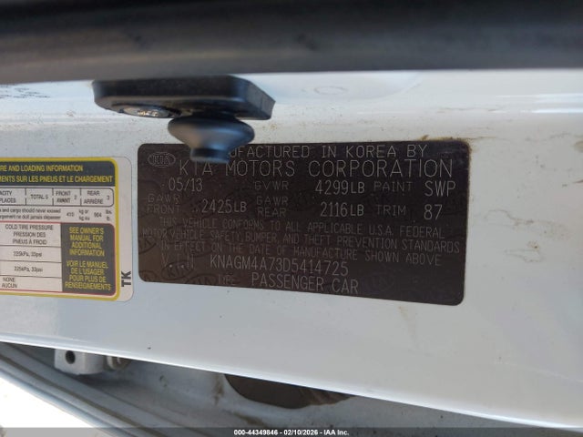 Продаж на аукціоні авто 2013 Kia Optima Lx, vin: KNAGM4A73D5414725, номер лоту: 44349846