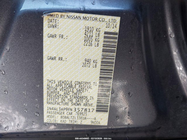 1N4AL3AP9FN357817 Nissan Altima 2.5 Sl