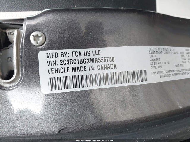 44349889 :رقم المزاد ، 2C4RC1BGXMR556780 vin ، 2021 Chrysler Pacifica Touring L مزاد بيع
