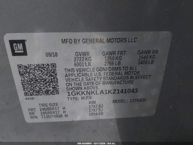 Aukcja sprzedaży 2019 Gmc Acadia Sle-1, vin: 1GKKNKLA1KZ141043, numer aukcji: 44349891