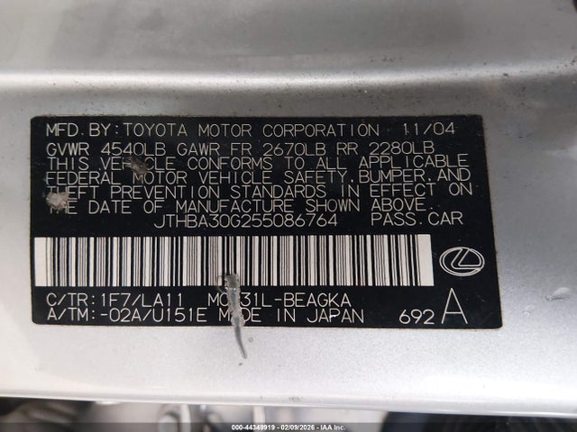 2005 LEXUS ES 330 JTHBA30G255086764 Photo 8