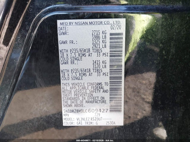 5N1DR2BM9LC609427 Nissan Pathfinder Sv 4wd