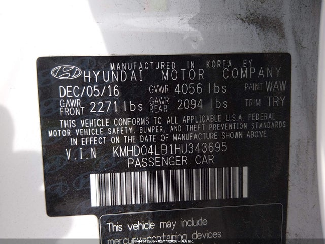 KMHD04LB1HU343695 Hyundai Elantra Sport