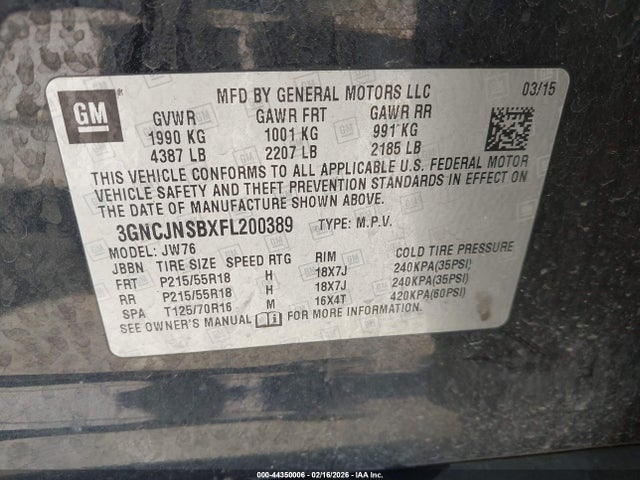 3GNCJNSBXFL200389 Chevrolet TRAX LTZ