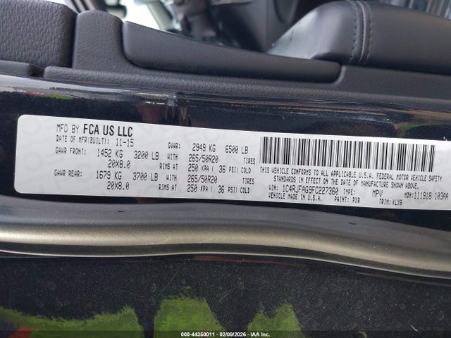 2015 Jeep Grand Cherokee Altitude მანქანა იყიდება აუქციონზე, vin: 1C4RJFAG9FC227360, აუქციონის ნომერი: 44350011