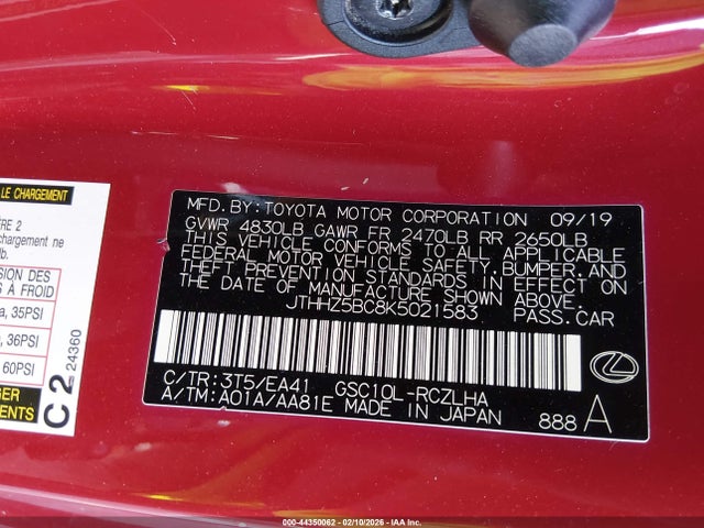 2019 LEXUS RC 350 JTHHZ5BC8K5021583 Photo 8