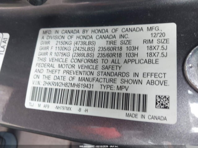 2HKRW2H82MH619431 Honda Cr-v Awd Ex-l