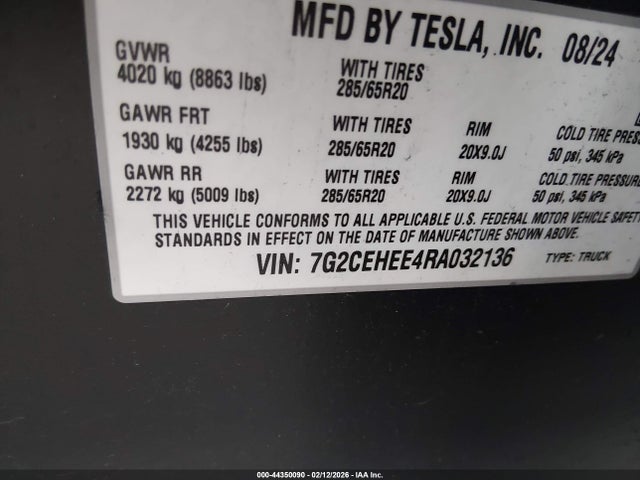 Продажа на аукционе авто 2024 Tesla Cybertruck Cyberbeast, vin: 7G2CEHEE4RA032136, номер лота: 44350090