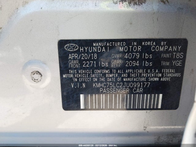 KMHC75LC2JU099177 Hyundai Ioniq Hybrid Sel