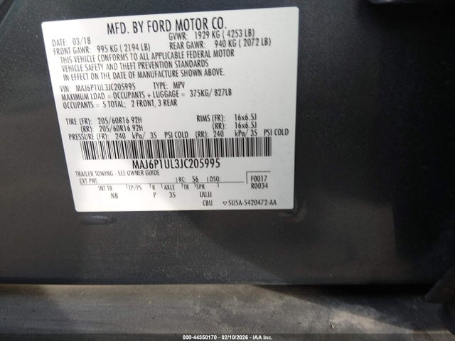 MAJ6P1UL3JC205995 Ford Ecosport Se