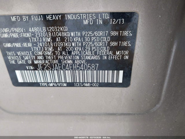 Aukcja sprzedaży 2014 Subaru Forester 2.5i Premium, vin: JF2SJAEC4EH540587, numer aukcji: 44350176