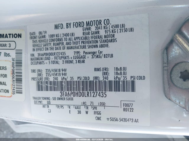 Ford FUSION SE 2020 3FA6P0HD0LR127435 Image 9