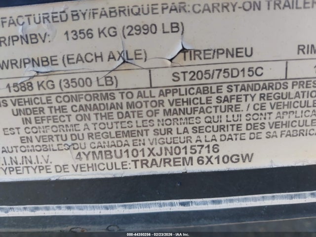 Carry-on Trailer 2018 4YMBU101XJN015716 Image 9